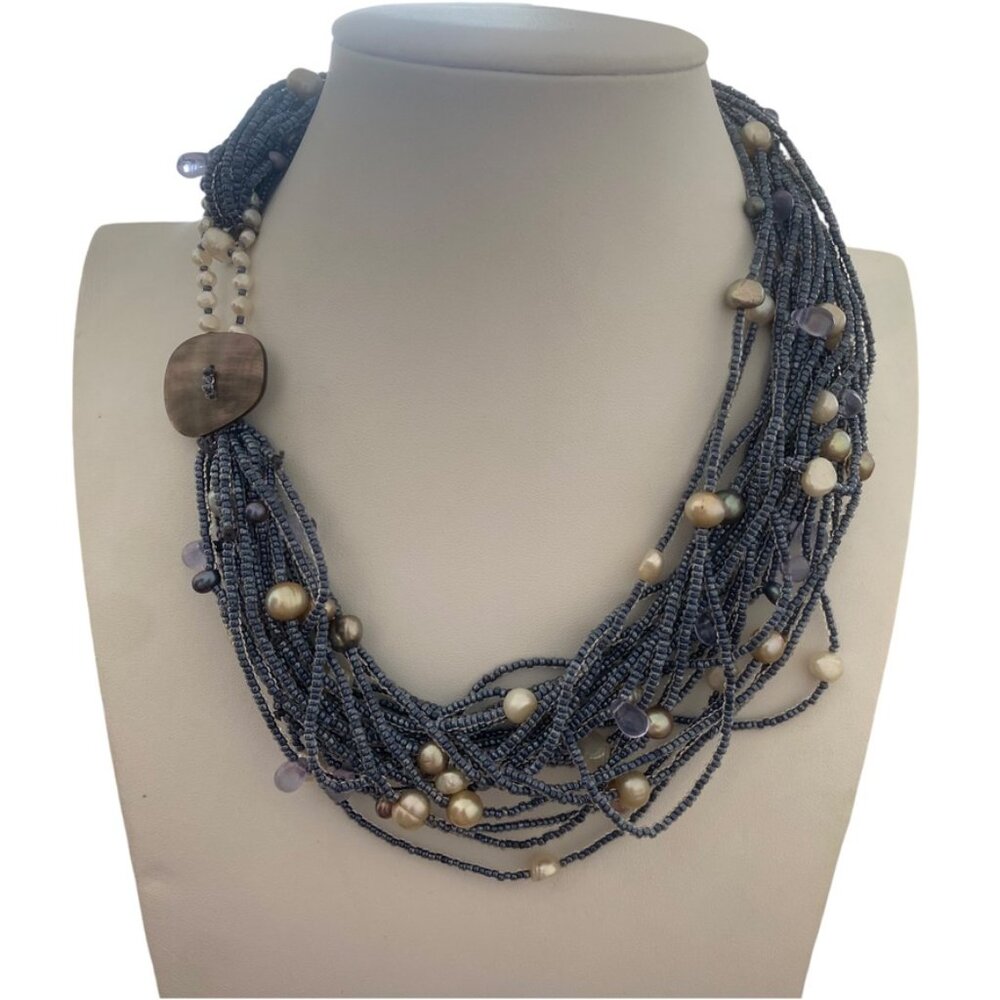 Vintage Tanner Chucnky multistrand necklace with freshwater pearls blue Iconic - Picture 10 of 16